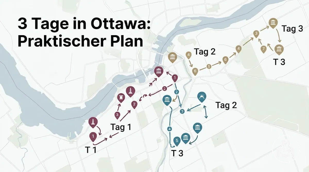 Dreitägiger Ottawa-Plan mit Sehenswürdigkeiten nach Tag und Gebiet gruppiert