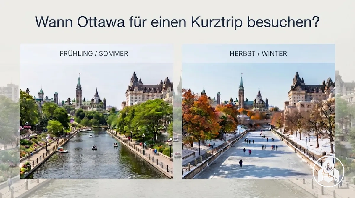 Saisonale Szene in Ottawa zum Vergleich der Bedingungen für einen Kurztrip