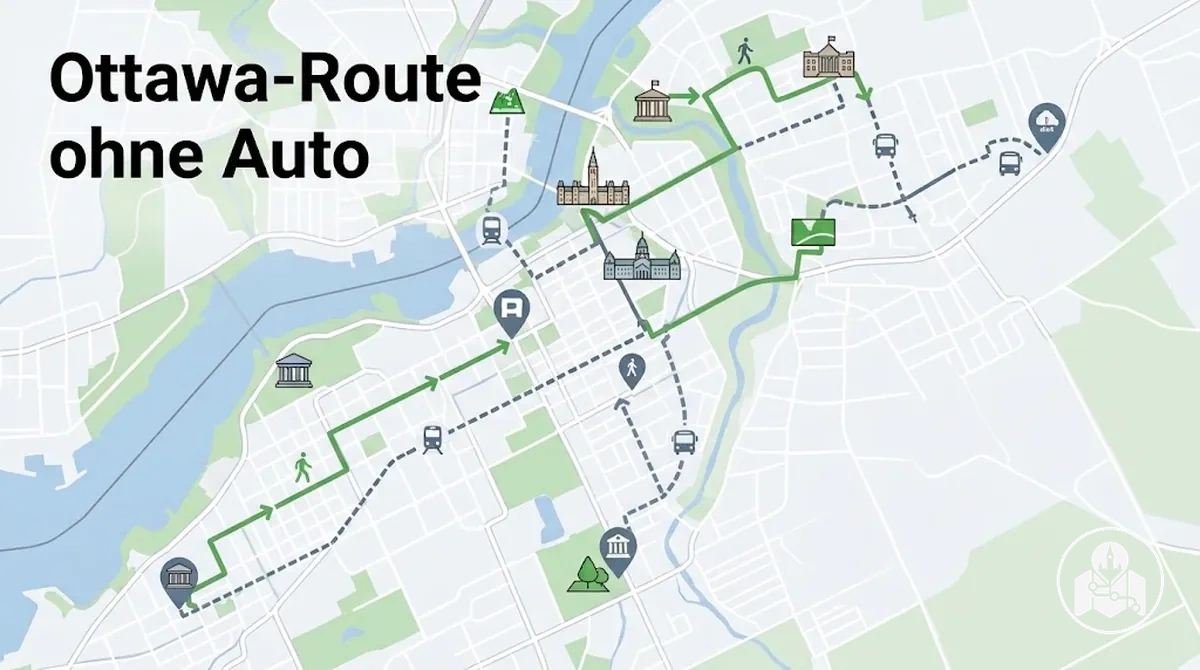 Autofreie Ottawa-Route mit Fußwegen und öffentlichen Verkehrsmitteln zwischen Sehenswürdigkeiten