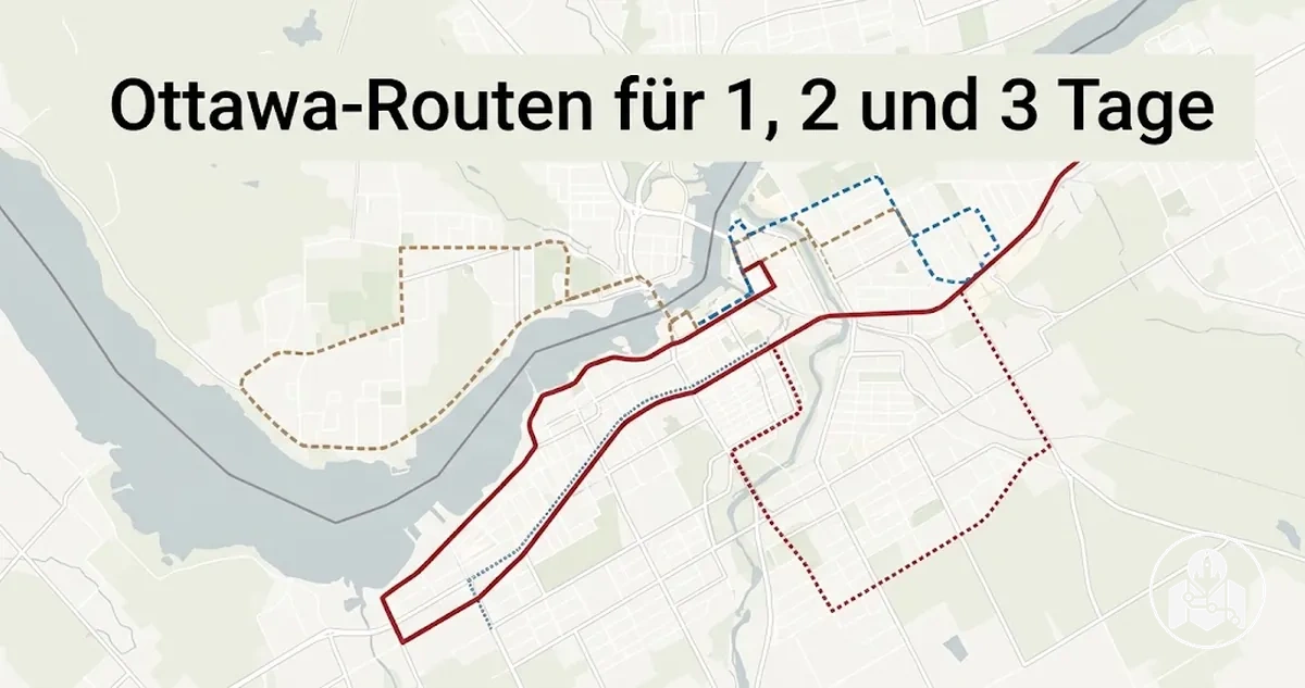 Karte von Ottawa mit Routen für ein, zwei und drei Tage