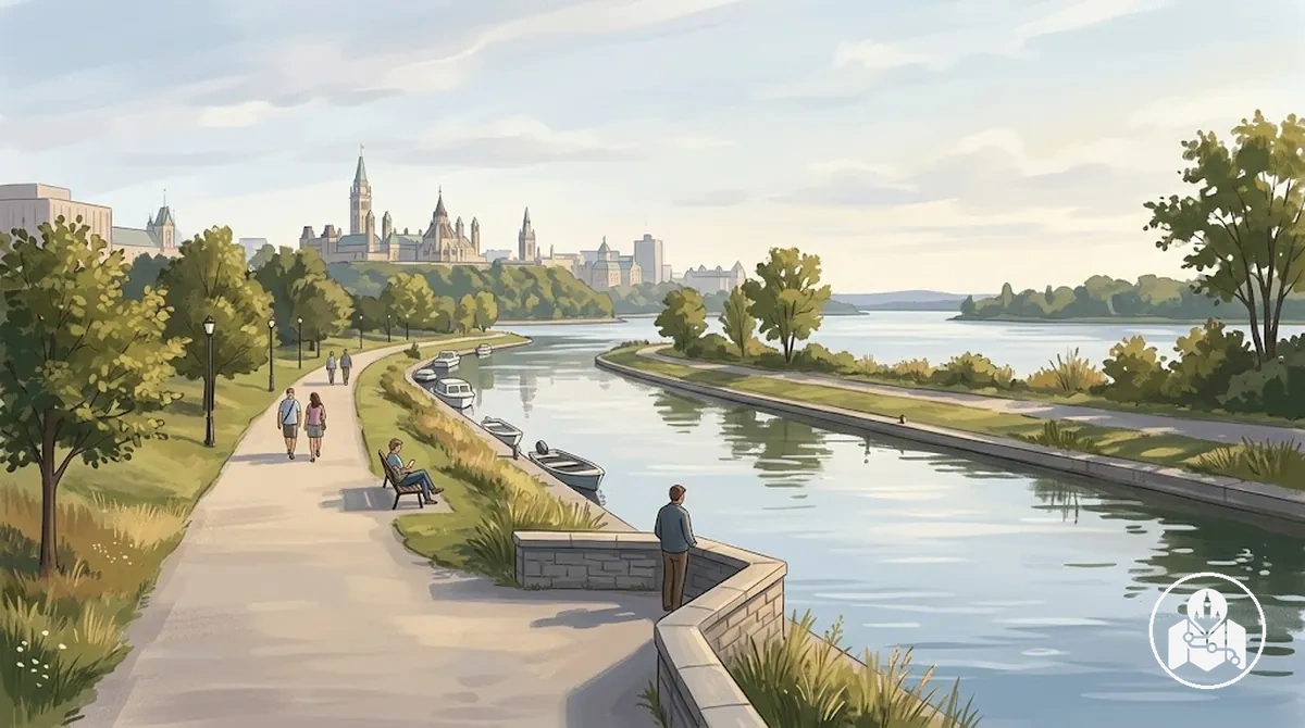 Blick auf Rideau Canal und Ottawa River für den Abendabschluss von Tag 1
