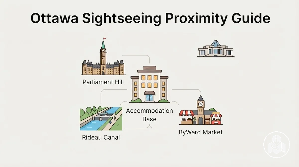 Unterkunftsstandort in Ottawa nahe Parliament Hill, Rideau-Kanal und ByWard Market als geplante Sehenswürdigkeiten