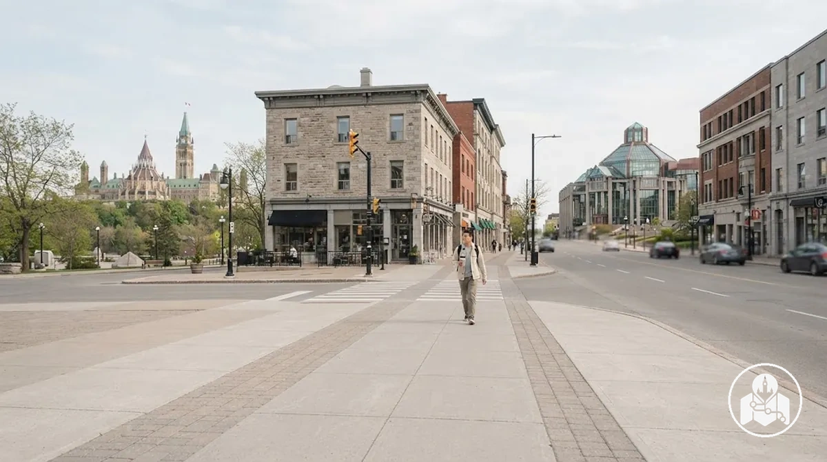 Fußwegverbindung zwischen nahegelegenen Besichtigungsstopps in Ottawa.