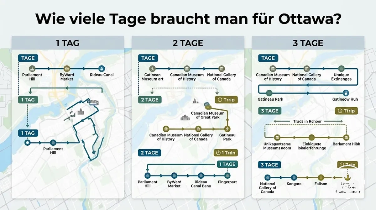 Planungshilfe für Ottawa mit Vergleich von Aufenthalten über ein, zwei und drei Tage