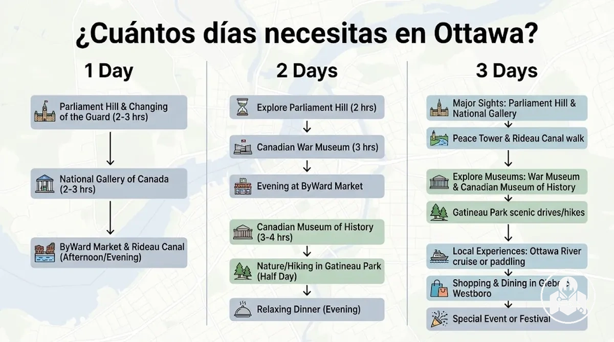 Planificador de estancias en Ottawa para uno, dos y tres días