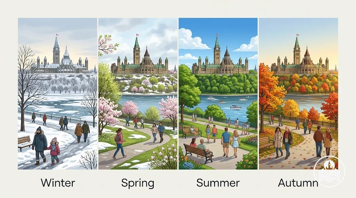 Condiciones de turismo en Ottawa en invierno, primavera, verano y otoño