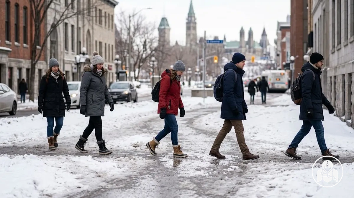 Visitantes caminando por una Ottawa nevada durante una jornada de visitas de invierno