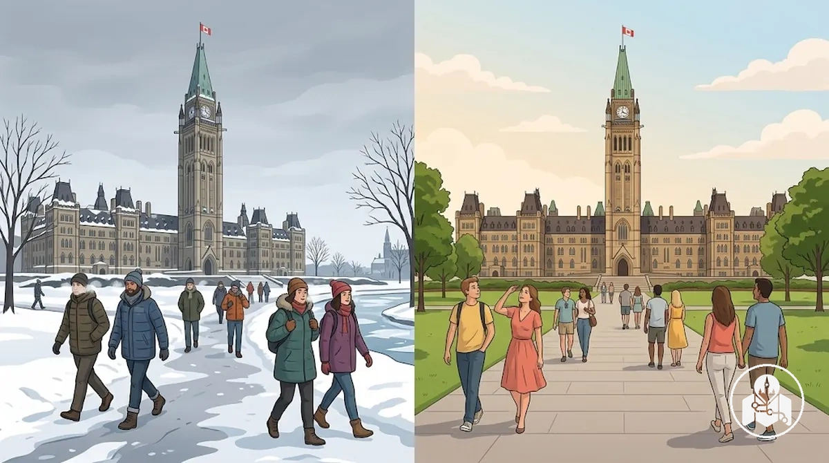 Condiciones de turismo al aire libre en Ottawa en temporada fría y cálida