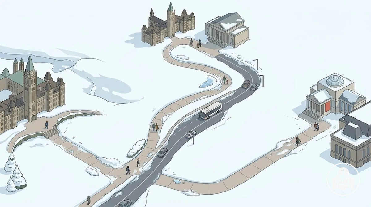Zones de visite à Ottawa en hiver reliées par des temps de trajet plus longs
