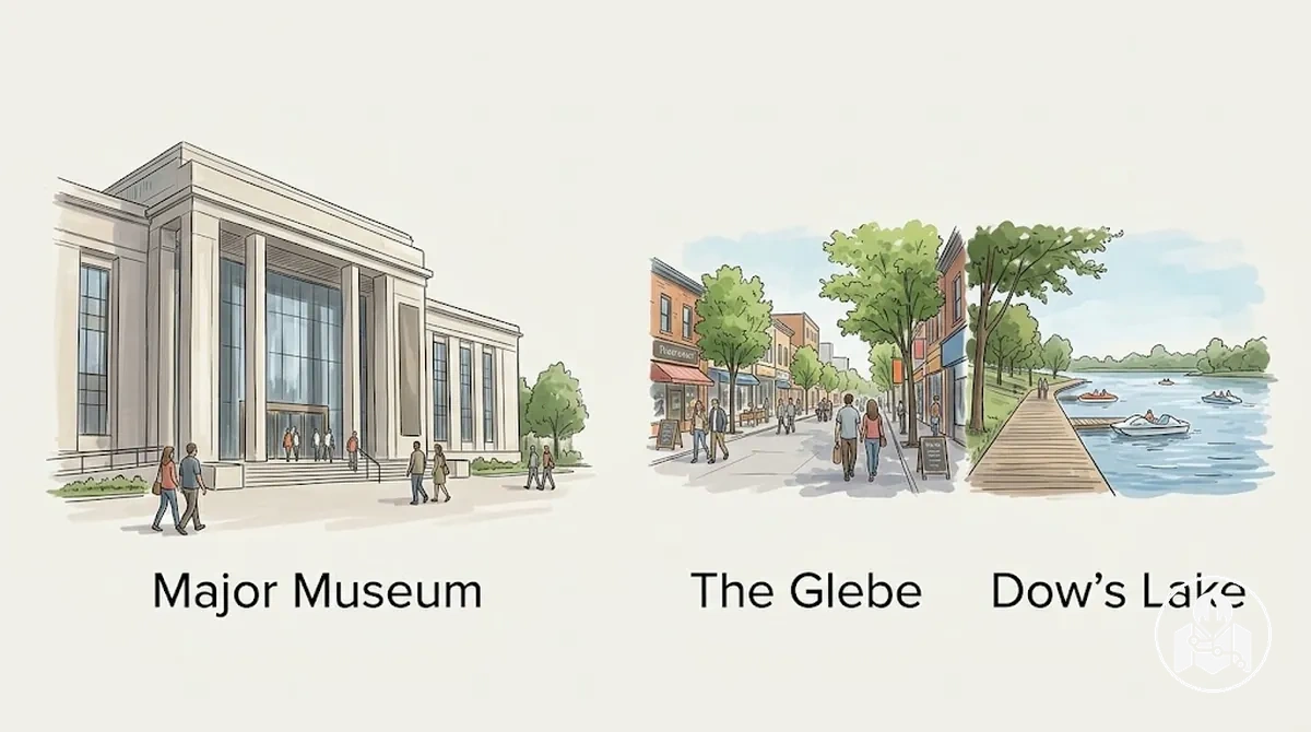 Parcours du jour 2 à Ottawa d’un grand musée au Glebe et au lac Dow’s