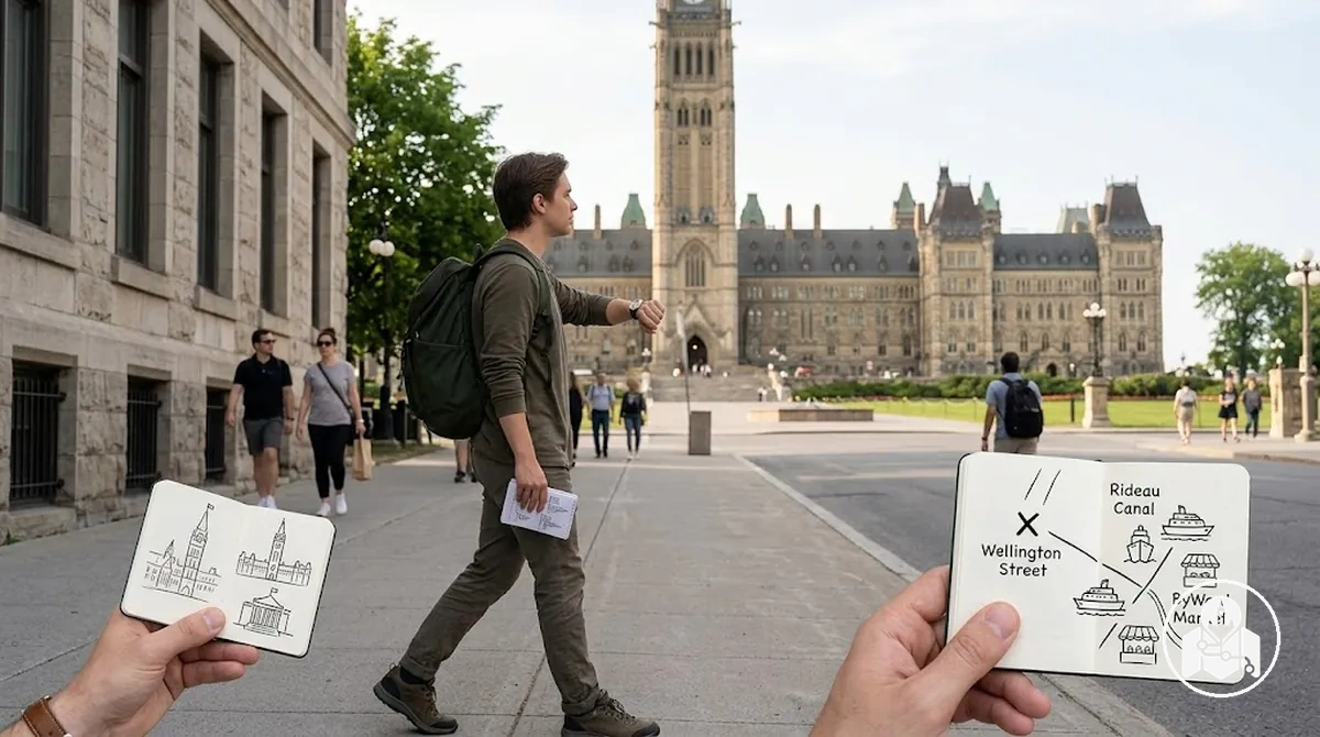 Points d’intérêt principaux du centre d’Ottawa représentant une visite ciblée d’un jour