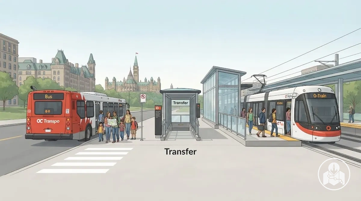 Bus OC Transpo et O-Train utilisés pour les déplacements des visiteurs à Ottawa.
