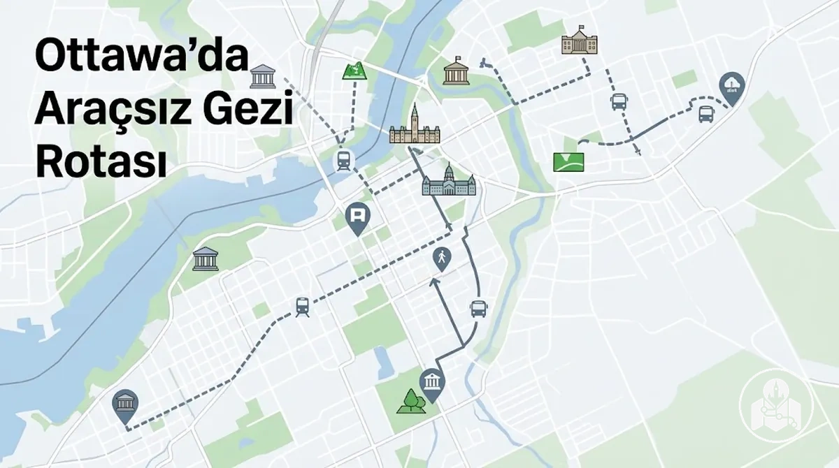 Ottawa'da gezilecek yerler arasında yürüyüş ve toplu taşıma kullanılan araçsız gezi rotası