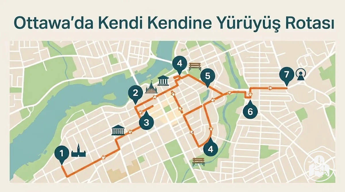 Ottawa'daki yakın turistik durakları birbirine bağlayan kendi kendine yürüyüş rotası